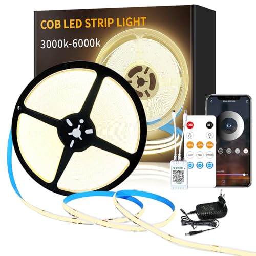Yeewhale cob Led strip 15m,APP Steuerung,mit Fernbedienung,flexible Dimmbar cob LED Streifen, DC24V 3000k Warmweiß LED band, anwendbar auf Schlafzimmer, Raum,DIY Dekoration Yeewhale cob Led strip 15m,APP Steuerung,mit Fernbedienung,flexible Dimmbar cob LED Streifen, DC24V 3000k Warmweiß LED band, anwendbar auf Schlafzimmer, Raum,DIY Dekoration von Yeewhale