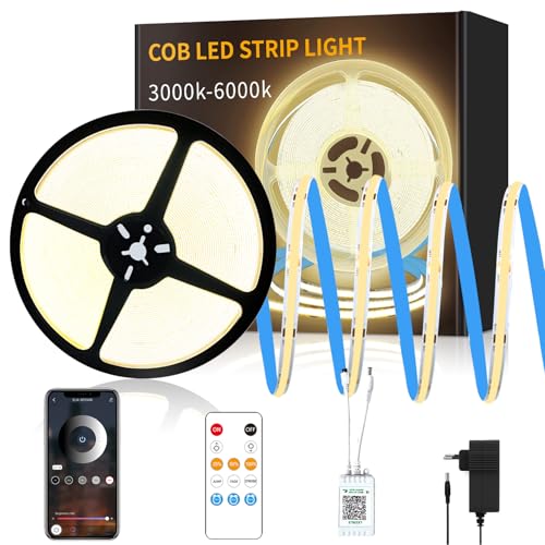 Yeewhale cob Led strip 15m,mit Fernbedienung, APP Steuerung,DC24V 3000k Warmweiß LED band,flexible Dimmbar cob LED Streifen, anwendbar auf Schlafzimmer, Raum,DIY Dekoration Yeewhale cob Led strip 15m,mit Fernbedienung, APP Steuerung,DC24V 3000k Warmweiß LED band,flexible Dimmbar cob LED Streifen, anwendbar auf Schlafzimmer, Raum,DIY Dekoration von Yeewhale
