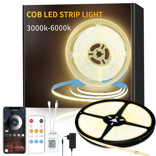 Yeewhale 20M Dimmable COB LED Strip 24 V Flexible COB led streifen Set,3000K Warmweiß Bright Under-Unit Light for Home Party DIY Decoration，App Steuerung mit Fernbedienung von Yeewhale