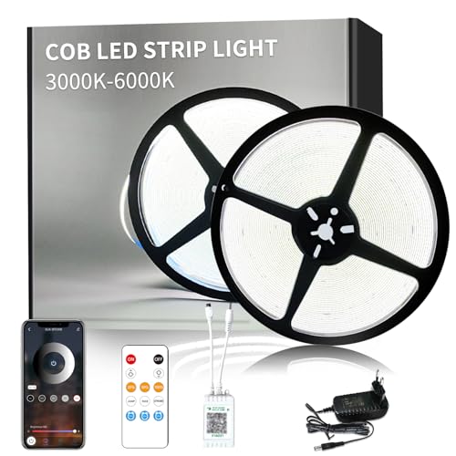 Yeewhale 20M Dimmable COB LED Strip 6000K Weiß 24 V Flexible COB led streifen Set,App Steuerung mit Fernbedienung Bright Under-Unit Light for Home Party DIY Decoration Yeewhale 20M Dimmable COB LED Strip 6000K Weiß 24 V Flexible COB led streifen Set,App Steuerung mit Fernbedienung Bright Under-Unit Light for Home Party DIY Decoration von Yeewhale