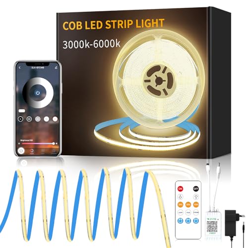 Yeewhale cob Led strip 5m,APP Steuerung,mit Fernbedienung, DC24V 3000k Warmweiß LED band,flexible Dimmbar COB LED Streifen, anwendbar auf Schlafzimmer, Raum,DIY Dekoration Yeewhale cob Led strip 5m,APP Steuerung,mit Fernbedienung, DC24V 3000k Warmweiß LED band,flexible Dimmbar COB LED Streifen, anwendbar auf Schlafzimmer, Raum,DIY Dekoration von Yeewhale
