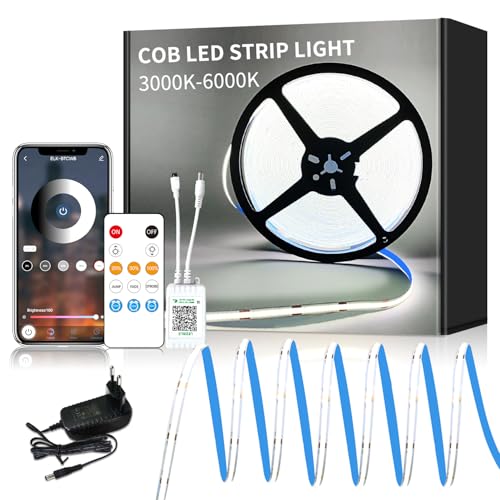 Yeewhale cob Led strip 5m,APP Steuerung,mit Fernbedienung,DC24V 6000k Weiß LED band,flexible Dimmbar COB LED Streifen,anwendbar auf Schlafzimmer, Raum,DIY Dekoration Yeewhale cob Led strip 5m,APP Steuerung,mit Fernbedienung,DC24V 6000k Weiß LED band,flexible Dimmbar COB LED Streifen,anwendbar auf Schlafzimmer, Raum,DIY Dekoration von Yeewhale