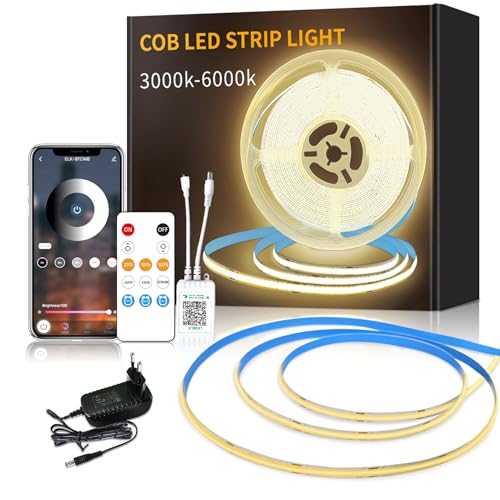 Yeewhale cob Led strip 5m,mit Fernbedienung, APP Steuerung,DC24V 3000k Warmweiß LED band,flexible Dimmbar cob LED Streifen, anwendbar auf Schlafzimmer, Raum,DIY Dekoration Yeewhale cob Led strip 5m,mit Fernbedienung, APP Steuerung,DC24V 3000k Warmweiß LED band,flexible Dimmbar cob LED Streifen, anwendbar auf Schlafzimmer, Raum,DIY Dekoration von Yeewhale