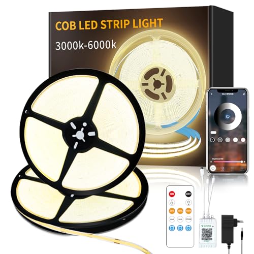 Yeewhale COB LED Streifen Warmweiß 30M,24V LED Stripe Dimmbar 3000K,lichtband led selbstklebend,cob led App Steuerung mit Fernbedienung，DIY led küche Wohnzimmer von Yeewhale