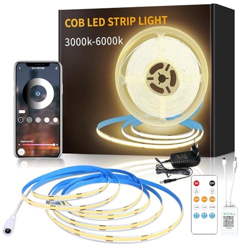 Yeewhale cob Led strip 5m,mit Fernbedienung, APP Steuerung,DC24V 3000k Warmweiß LED band,flexible Dimmbar COB LED Streifen, anwendbar auf Schlafzimmer, Raum,Schrank,DIY Dekoration Yeewhale cob Led strip 5m,mit Fernbedienung, APP Steuerung,DC24V 3000k Warmweiß LED band,flexible Dimmbar COB LED Streifen, anwendbar auf Schlafzimmer, Raum,Schrank,DIY Dekoration von Yeewhale