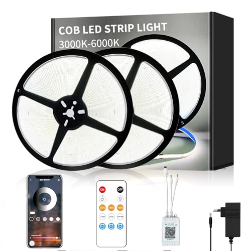 Yeewhale cob Led strip 30m,mit Fernbedienung,APP Steuerung,DC24V 6000k Weiß LED band,flexible Dimmbar COB LED Streifen,anwendbar auf Schlafzimmer, Raum,Schrank,DIY Dekoration Yeewhale cob Led strip 30m,mit Fernbedienung,APP Steuerung,DC24V 6000k Weiß LED band,flexible Dimmbar COB LED Streifen,anwendbar auf Schlafzimmer, Raum,Schrank,DIY Dekoration von Yeewhale