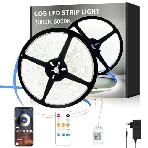 Yeewhale cob Led strip 10m,mit Fernbedienung,APP Steuerung,DC24V 6000k Weiß LED band,flexible Dimmbar COB LED Streifen,anwendbar auf Schlafzimmer, Raum,Schrank,DIY Dekoration Yeewhale cob Led strip 10m,mit Fernbedienung,APP Steuerung,DC24V 6000k Weiß LED band,flexible Dimmbar COB LED Streifen,anwendbar auf Schlafzimmer, Raum,Schrank,DIY Dekoration von Yeewhale