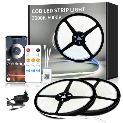 Yeewhale COB LED Strip 6000K Weiß,App Steuerung mit Fernbedienung 30m Dimmable 24 V Flexible COB led streifen Set Bright Under-Unit Led Light for Home Party DIY Decoration Yeewhale COB LED Strip 6000K Weiß,App Steuerung mit Fernbedienung 30m Dimmable 24 V Flexible COB led streifen Set Bright Under-Unit Led Light for Home Party DIY Decoration von Yeewhale