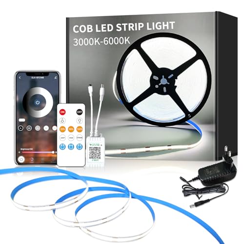 Yeewhale cob Led strip 5m,APP Steuerung,mit Fernbedienung,flexible Dimmbar COB LED band, DC24V 6000k Weiß LED Streifen, anwendbar auf Schlafzimmer, Raum,DIY Dekoration Yeewhale cob Led strip 5m,APP Steuerung,mit Fernbedienung,flexible Dimmbar COB LED band, DC24V 6000k Weiß LED Streifen, anwendbar auf Schlafzimmer, Raum,DIY Dekoration von Yeewhale