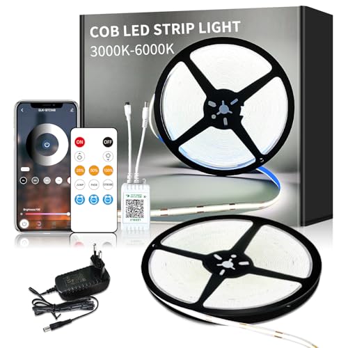 Yeewhale cob Led strip 10m,APP Steuerung,mit Fernbedienung,flexible Dimmbar cob LED Streifen, DC24V 6000k Weiß LED band, anwendbar auf Schlafzimmer, Raum,DIY Dekoration Yeewhale cob Led strip 10m,APP Steuerung,mit Fernbedienung,flexible Dimmbar cob LED Streifen, DC24V 6000k Weiß LED band, anwendbar auf Schlafzimmer, Raum,DIY Dekoration von Yeewhale