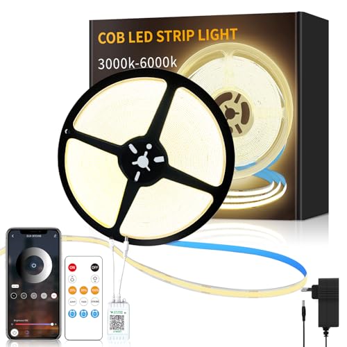 Yeewhale cob Led strip 10m,mit Fernbedienung, APP Steuerung,DC24V 3000k Warmweiß LED band,flexible Dimmbar cob LED Streifen, anwendbar auf Schlafzimmer, Raum,DIY Dekoration von Yeewhale