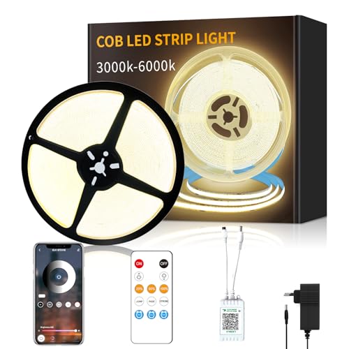 Yeewhale cob Led strip 15m,APP Steuerung,mit Fernbedienung, DC24V 3000k Warmweiß LED band,flexible Dimmbar COB LED Streifen, anwendbar auf Schlafzimmer, Raum,DIY Dekoration von Yeewhale