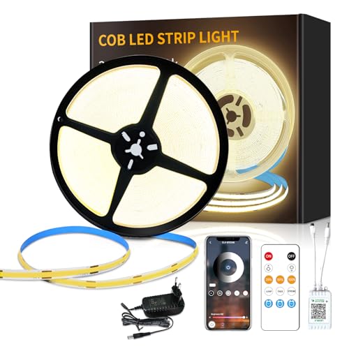 Yeewhale cob Led strip 15m,mit Fernbedienung, APP Steuerung,DC24V 3000k Warmweiß LED band,flexible Dimmbar COB LED Streifen, anwendbar auf Schlafzimmer, Raum,Schrank,DIY Dekoration von Yeewhale
