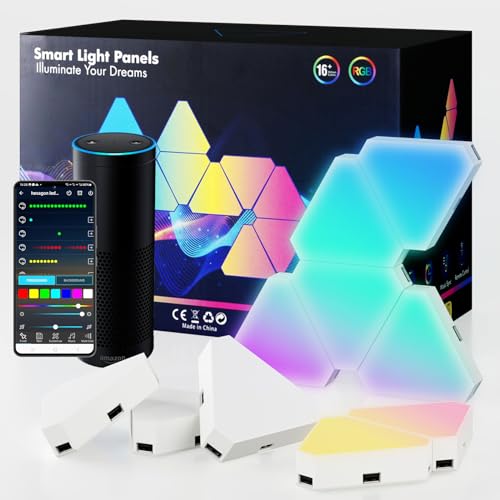 Yeexppz 10pcs Led Gaming Panels, LED Smart Wandleuchte Wifi RGB mit IC Musik Sync Wandbeleuchtung Dreiecke, App Steuerung Funktioniert mit Alexa Google Zimmer and Gaming Deko von Yeexppz