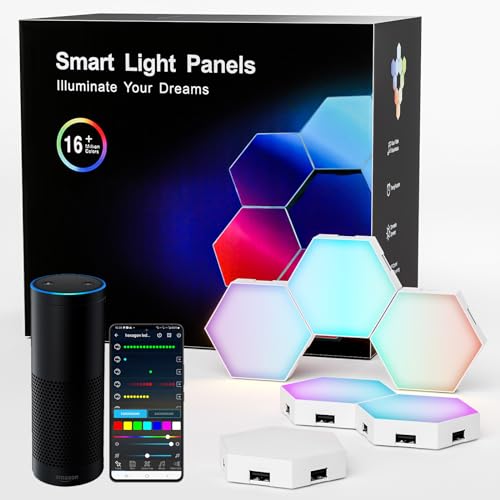 Yeexppz Hexagon led panelen, 6 stuks, RGB met IC, smart wandlamp zeshoekige led wand, werkt met Alexa, muzieksync, creatieve decoratieve wifi, hexa-led voor kamer en gaming, sfeerverlichting von Yeexppz