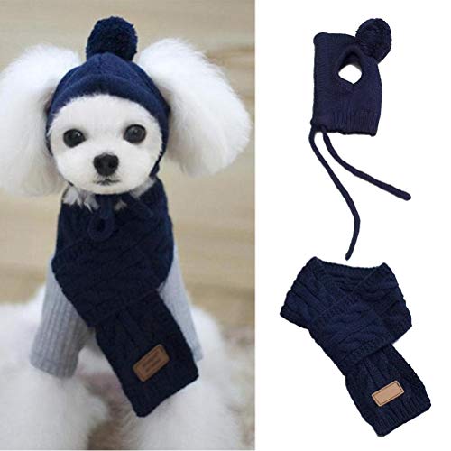 Yeglg Hundemütze Schal Set, Hund Strickmütze Haustier Winter Warme Mützen Niedlich Zubehör Hals Ohrwärmer Kapuze Warm Schal Party Dekoration Kleine Mittlere Große Hunde von Yeglg