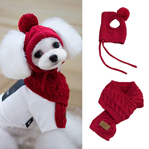 Yeglg Hundemütze Schal Set, Hund Strickmütze Haustier Winter Warme Mützen Niedlich Zubehör Hals Ohrwärmer Kapuze Warm Schal Party Dekoration für Kleine Mittlere Große Hunde von Yeglg
