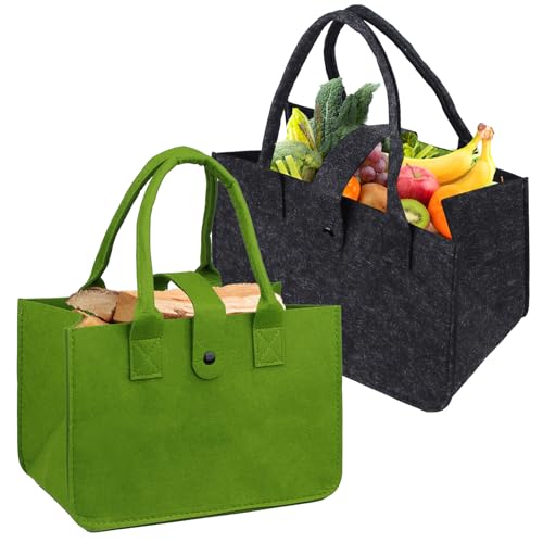 2 Lieblingskorb Complete XL 1 Grau und 1 Grün Einkaufskorbe & -Taschen Einkaufskorb Personalisiert Alternative Filztasche Shopper Filzbox Shopping Sack für Kaminholz Klappkorb mit Henkel von Yegookay