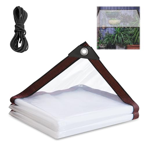 Garteniglu Transparent 1x2m Terrassenplane Durchsichtige Plane Gewebeplane mit Ösen Pergola Seitenwand Rollo Strandschutz Windschutz Folien Tomaten Regenschutz Zelt Balkonblumen Sonnensegel 2x1m von Yegookay