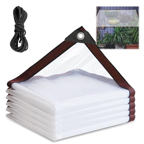 Regenplane für Zelt 2x3m Balkon Regenschutz Ohne Bohren Durchsichtig für Außenbereich Gitterfolie Sichtschutz Glas Terrasse Plane mit ösen Tomatenhauben Transparent Pflanzen LKW Regendach Gewebefolie von Yegookay