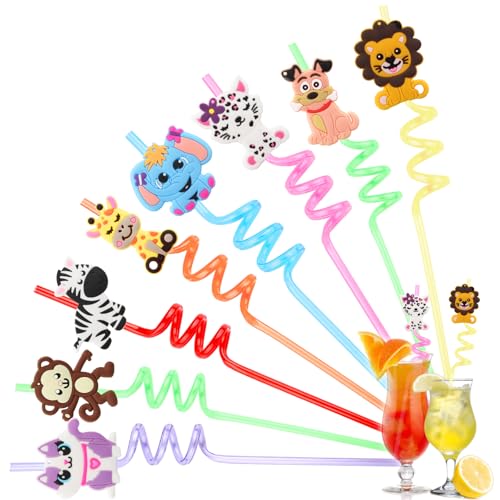 Strohhalm Kinder, 8 Stk Tier Wiederverwendbare Strohhalme Kindergeburtstag Lustige Strohhalme GedrehteTrinkhalme Stroh Eiscreme Obst Party Straws Für Geburtstagsfeier Party Deko von Yegookay