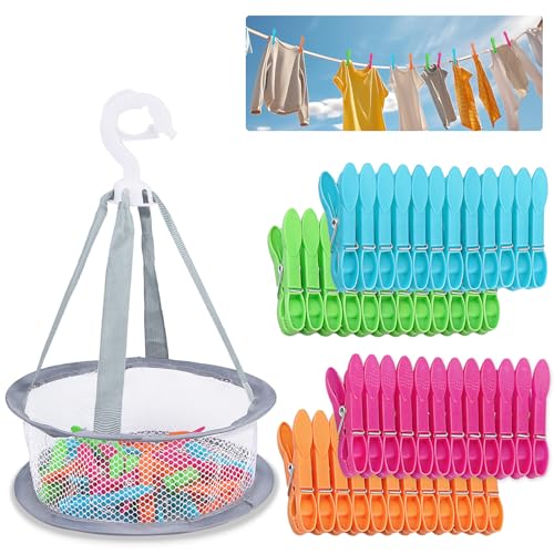 Wäscheklammerkorb 48 Stück Kluppen Klammerbeutel Klammerkorb für Wäscheklammern mit Beutel Wäscheklammerkleid Korb für Sockenclips Zum Waschen Wäscheklammerbeutel Draußen Klammersack Klammerkörbchen von Yegookay