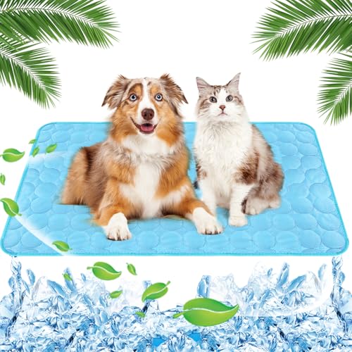 Yegookay Kühlunterlage Bett Kühltuch Hund 70x100cm Katzenkühlmatten Cooling Mat Dog Hunde Kühlmatte Selbstkühlend Kühlmatte Hund XL Kühlpad Katze Kühlende Katzendecke Katzenmatte Kühlend Blau XL von Yegookay