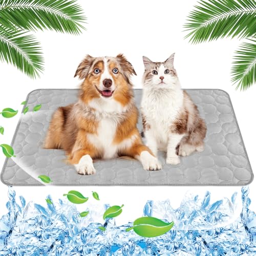 Yegookay Hundekühlmatte Kühlmatte Hund Selbstkühlend 70x100cm Groß Cat Cool Kühldecke Abkühlung für Kaninchen Kühlungsmatte Katze Hundebett Kühlend Kühlende Sofadecke Eisseide Hundedecke Grau XL von Yegookay