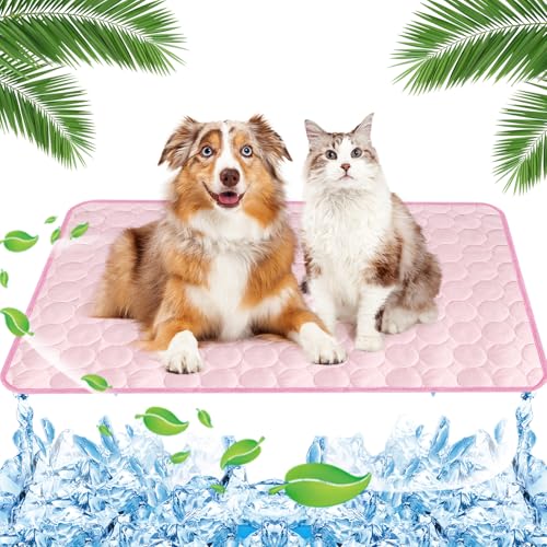Yegookay Kühldecke Hund Selbstkühlend 70x100cm Kühlmatte Katze Kühlbett Katze Kühlmatte Hamster Ice Silk Cooling Blanket Cats Kühlbett Hund XL Hunde Kältematte Kühlendes Katzenbett Kühltücher Rosa XL von Yegookay