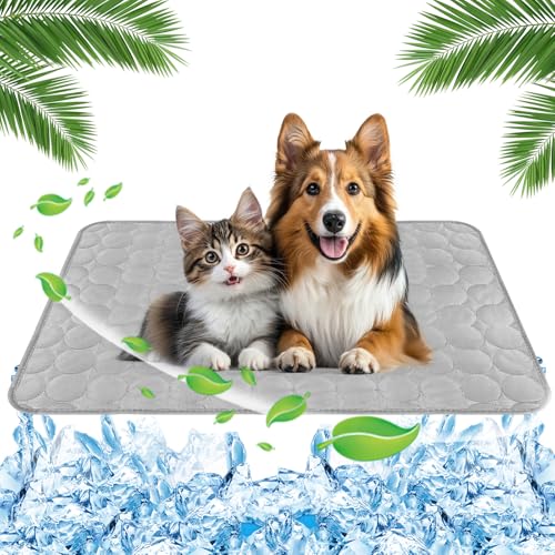 Yegookay Hundekühlmatte 70×55cm Selbst Kühlbett Hund Sommer Kühlmatte für Hunde Dog Cooling Mat rutschfeste Hundematte Waschbar Geeignet für Auto Zuhause und Freizeit (Grau L) von Yegookay