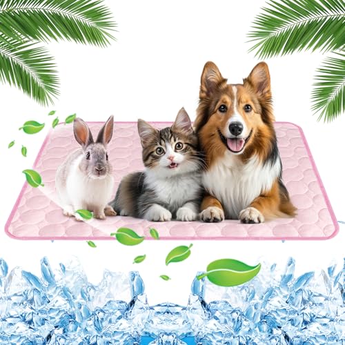 Yegookay Hundekühlmatte 70×55cm Selbst Kühlbett Hund Sommer Kühlmatte für Hunde Dog Cooling Mat rutschfeste Hundematte Waschbar Geeignet für Auto Zuhause und Freizeit (Rosa L) von Yegookay