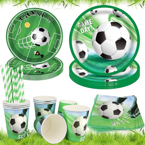 Yegookay Fußball Geburtstagsteller Partygeschirr Set 60 Pappteller Pastell Geburtstag Einschulung Tortendeko Grün Deko Doğum Günü Konsepti Fussball Party Jungen Pappgeschirr Kindergeburtstag von Yegookay