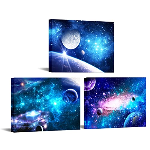 YeiLnm Wandbild auf Leinwand, Motiv: Weltraum, Planet Erde, Malerei, Drucke, blaue Astronomie, Galaxie, Kunst für Wanddekoration, Schlafzimmer, Kinderzimmer, gespannt, fertig zum Aufhängen von YeiLnm