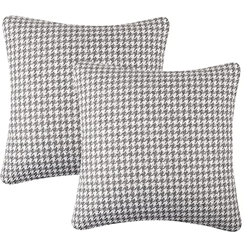 Yeiotsy 2 Stück Hahnentritt-Kissenbezüge für Sofa, Bett, Couch, Stuhl, geometrische Überwurf-Kissenbezüge aus Baumwolle und Leinen (45,7 x 45,7 cm, grau) von Yeiotsy