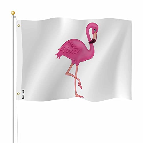 Yekiua Flamingo-Flagge, 90 x 150 cm, niedlich, pink, afrikanisch, exotischer Vogel, stehend, ein Bein, UV-geschützt, Banner, langlebig, für drinnen und draußen, mit Messingösen, lebendige Farben von Yekiua