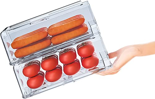 YekouMax Fridge Organizer, Fridge Drawers with Handle, Stackable Transparent Container for Kitchens, Freezers, Cupboards - BPA-Free (2 Stück, 30 x 14,6 x 11,5 cm) von YekouMax