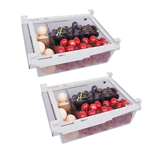 YekouMax Kühlschrank Organizer, Schublade Push-Pull Aufbewahrungsbox Küche, BPA frei, Wird für Obst, Gemüse erhalten und Snacks, Eierlagerung, durchsichtig (2 Drawers, Large) von YekouMax