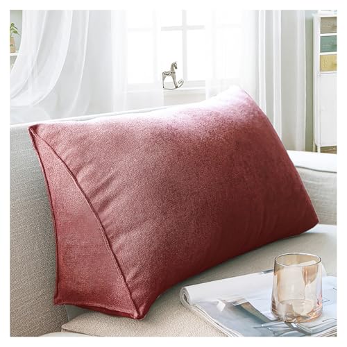 Lesekissen für Bett und Sofa, Komfortables Rückenkissen, weiches Stützkissen zum Lesen und Entspannen, mit abnehmbarem und waschbarem Bezug(Dunkelrot,90x35x20cm) von Yekuhe