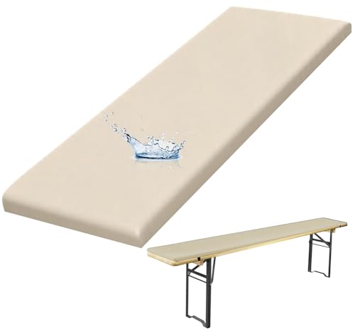 Yekuhe Bierbankauflagen 220x25 180x25 170x30 110x 25 Outdoor Gepolstert für Bierzeltgarnitur, Leinengewebe, mit Reißverschluss(Beige,150x25x3cm Thick) von Yekuhe