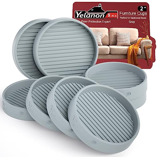 Möbeluntersetzer – 8 Stück 5,1 cm runde Möbelrollen – rutschfeste Pads Hartholzböden rutschfeste Möbelgreifer Gummi-Möbelfüße Anti-Rutsch-Bodenschutz für Bett Couch Stopper Grau von Yelanon