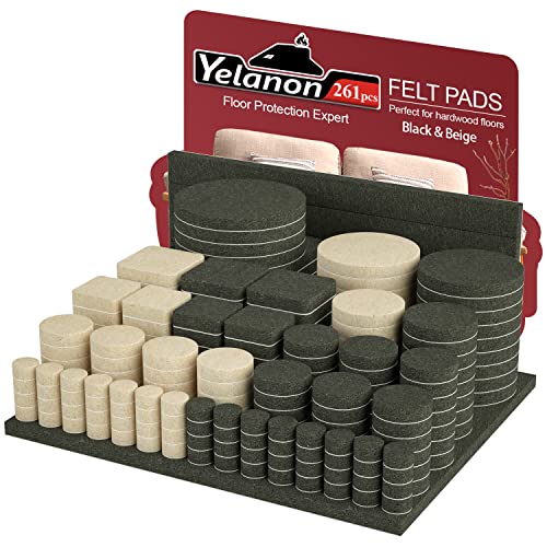 Yelanon Filzgleiter Selbstklebend - 261Pcs Filzgleiter Für Stühle Stuhl Filzgleiter Möbelgleiter Selbstklebender Filz Bester Bodenschoner Filz selbstklebend Möbelgleiter für Möbelfüße Schwarz + Beige von Yelanon
