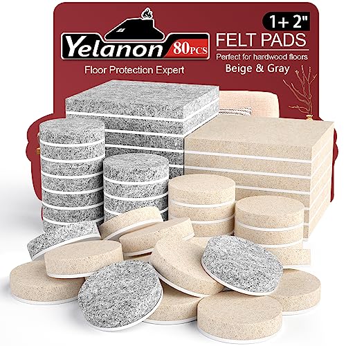Yelanon Filzgleiter Selbstklebend - 80 Stück Filzgleiter für Stühle - Möbelgleiter Filz Selbstklebend 5mm Dicke - Stuhl Filzgleiter Mit Idealer Klebkraft für Möbel Boden,Beige&Grau von Yelanon