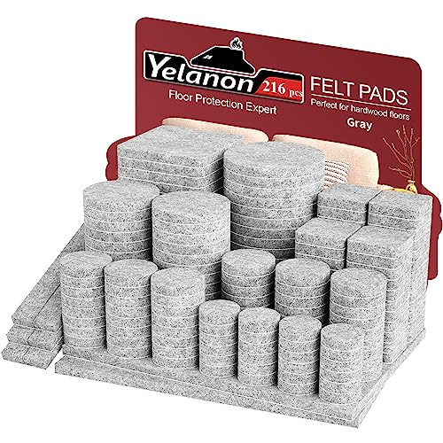 Yelanon Filzgleiter selbstklebend 216 Stück, Schneidbarer Filz für,Kratzfeste Möbelgleiter für Stühlemöbelgleiter,Möbelgleiter,Chair Leg Floor Protectors, Grau von Yelanon