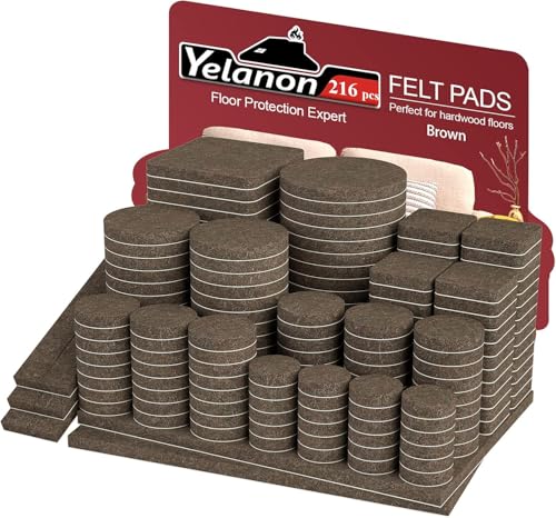 Yelanon Filzgleiter selbstklebend 216 Stück, Schneidbarer Filz für,Kratzfeste Möbelgleiter für Stühlemöbelgleiter,Möbelgleiter,Chair Leg Floor Protectors,Braun von Yelanon