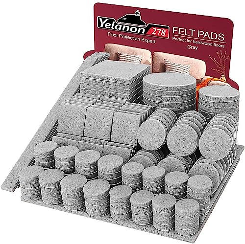 Yelanon Filzgleiter selbstklebend 278 Stück, Schneidbarer Filz für,Kratzfeste Möbelgleiter für Stühlemöbelgleiter,Möbelgleiter,Chair Leg Floor Protectors,Grau von Yelanon
