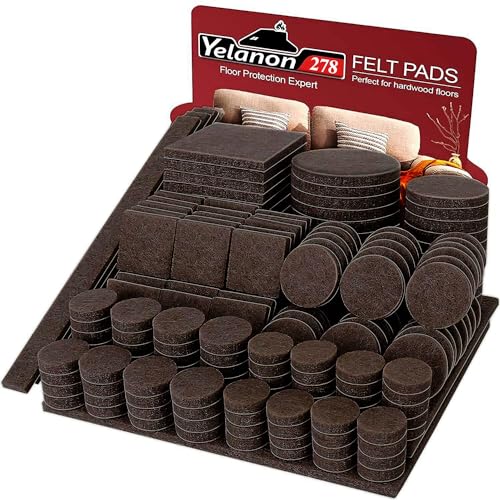 Yelanon Filzgleiter selbstklebend 278 Stück, Schneidbarer Filz für,Kratzfeste Möbelgleiter für Stühlemöbelgleiter,Möbelgleiter,Chair Leg Floor Protectors, Braun von Yelanon