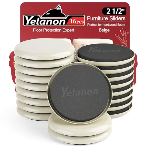 Yelanon Möbelgleiter (6,3 cm, Beige) – 16 Stück Bodenschoner & Schieber – Multi-Oberflächen, nicht beschädigende Pads – mühelose Gleittechnologie von Yelanon