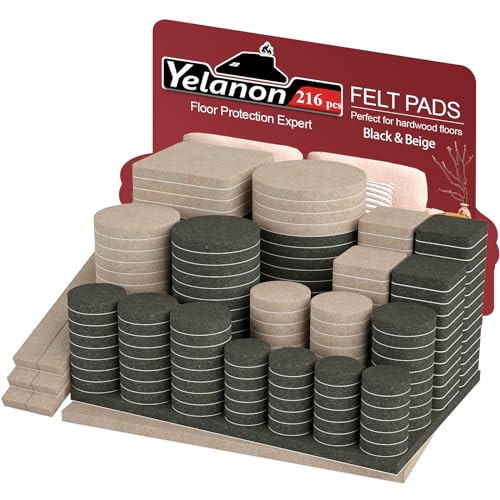 Yelanon Filzgleiter selbstklebend 216 Stück, Schneidbarer Filz für,Kratzfeste Möbelgleiter für Stühlemöbelgleiter,Möbelgleiter,Chair Leg Floor Protectors, beige und schwarz von Yelanon