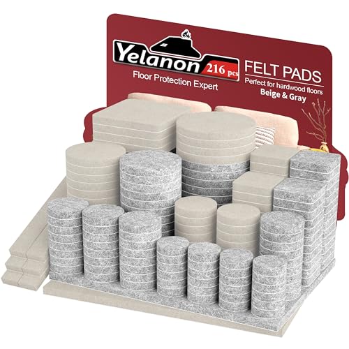 Yelanon Möbelgleiter 216 Stück filzgleiter selbstklebend, Filz für stühle, kratzfester Bodenschutz für Möbelfüße, Chair Leg Floor Protectors,Beige Und Grau von Yelanon