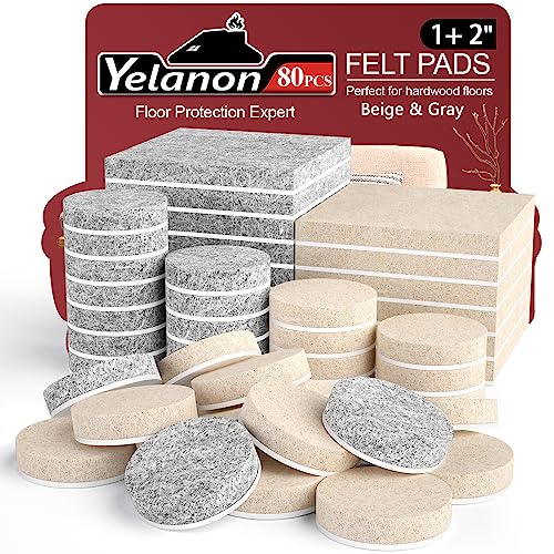 Yelanon Möbelgleiter 80 Stück filzgleiter selbstklebend, Filz für stühle, kratzfester Bodenschutz für Möbelfüße, Chair Leg Floor Protectors,Beige&Grau von Yelanon